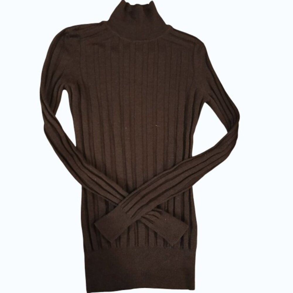 JASON WU Modern Luxury 100% Wool Brown Ribbed Mock Turtleneck S EUC - Picture 4 of 8